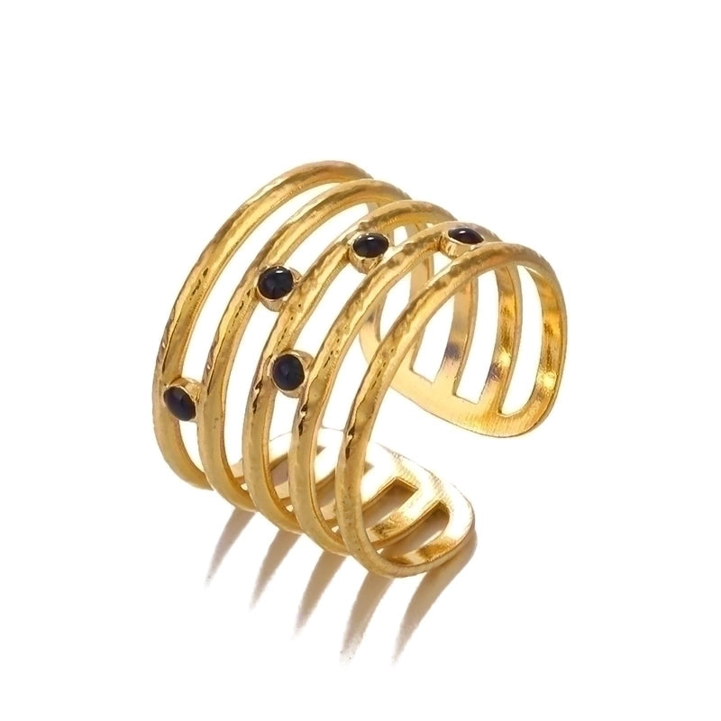 304 Stainless Steel 18K Gold Plated Ethnic Style Enamel Plating Lines Resin Open Rings