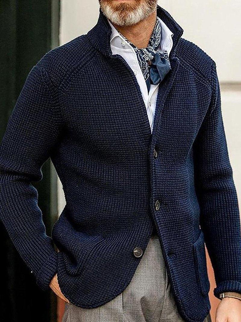 Solid Color Stand Collar Cardigan Men's Knitted Coat