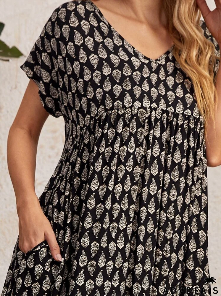 Allover Print High Waist Dress