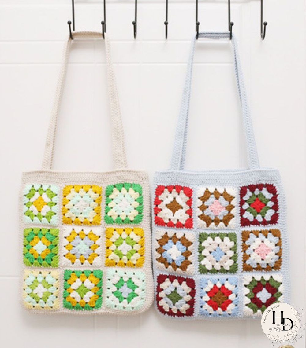 Multi Colors Hand Woven Knit Summer Sunflower Daisy Flowers Tote Bag