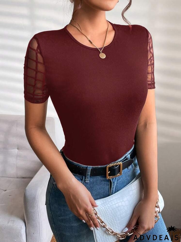 Contrast Mesh Sleeve Tee