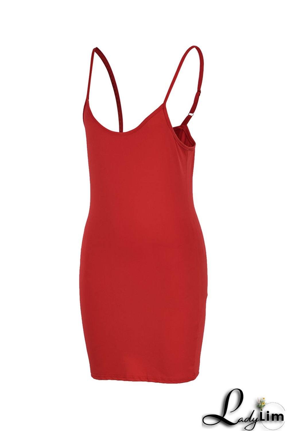 Red Fashion Sexy Solid Backless Spaghetti Strap Sleeveless Dress