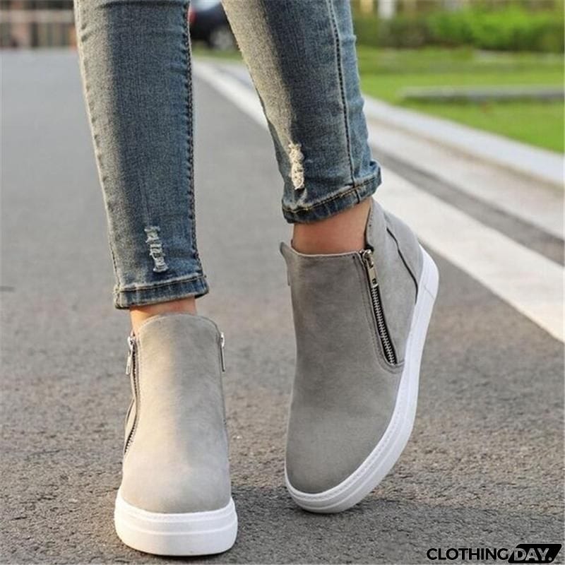 Comfortable Side Zipper Platform Wedge Heel Suede Shoes