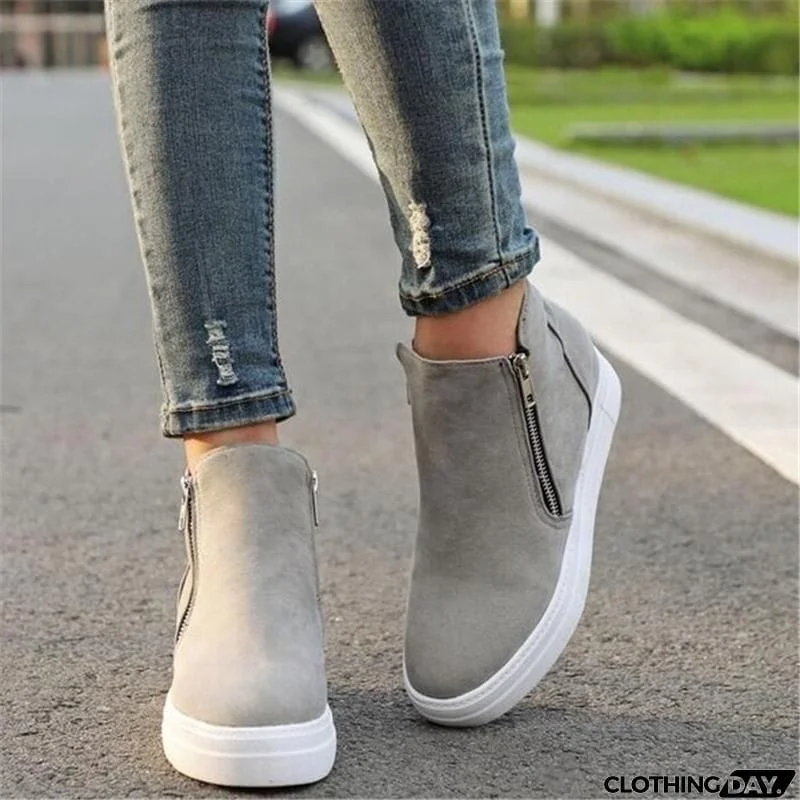 Comfortable Side Zipper Platform Wedge Heel Suede Shoes