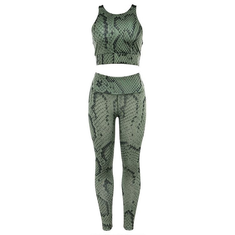  Women Snake Pattern 2 PCS Seamless Yoga Set Gym Sports Suits 