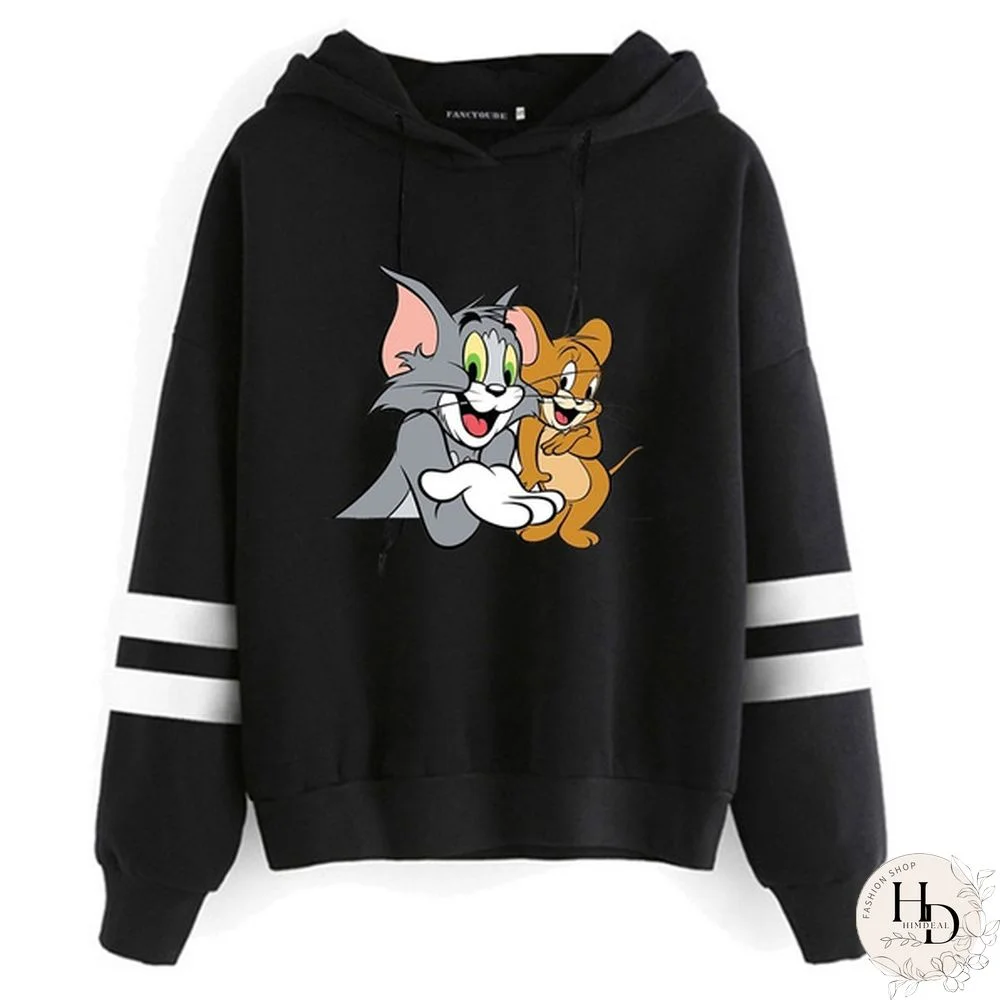 New Fashion Autumn Women Tom And Jerry Print Hooded Hoodies Sweatshirt