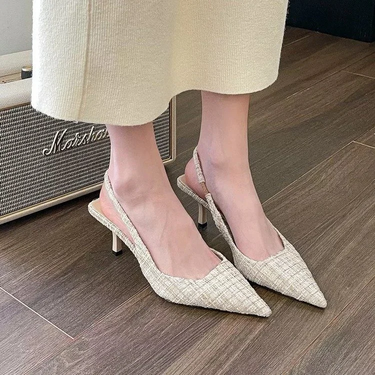 Yyvonne 2025 Summer New One-Word Buckle With High-Heeled Sandals Korean Tip Fine Heel Single Shoe Temperament