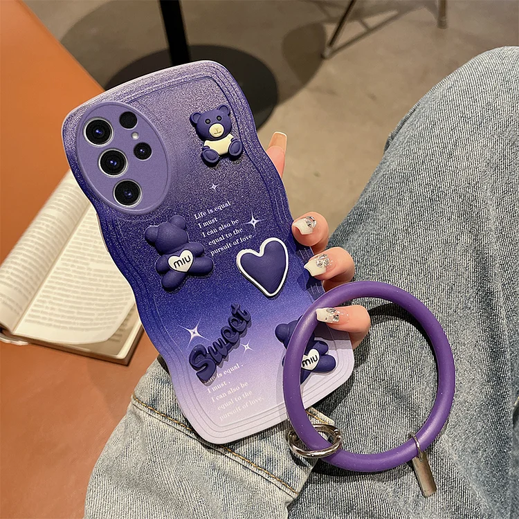 For Samsung Galaxy S23 Ultra Phone Case 3D Cute Cartoon Animal Fashion Soft Silicon Sport Hand Strap Bracelet Back Cover