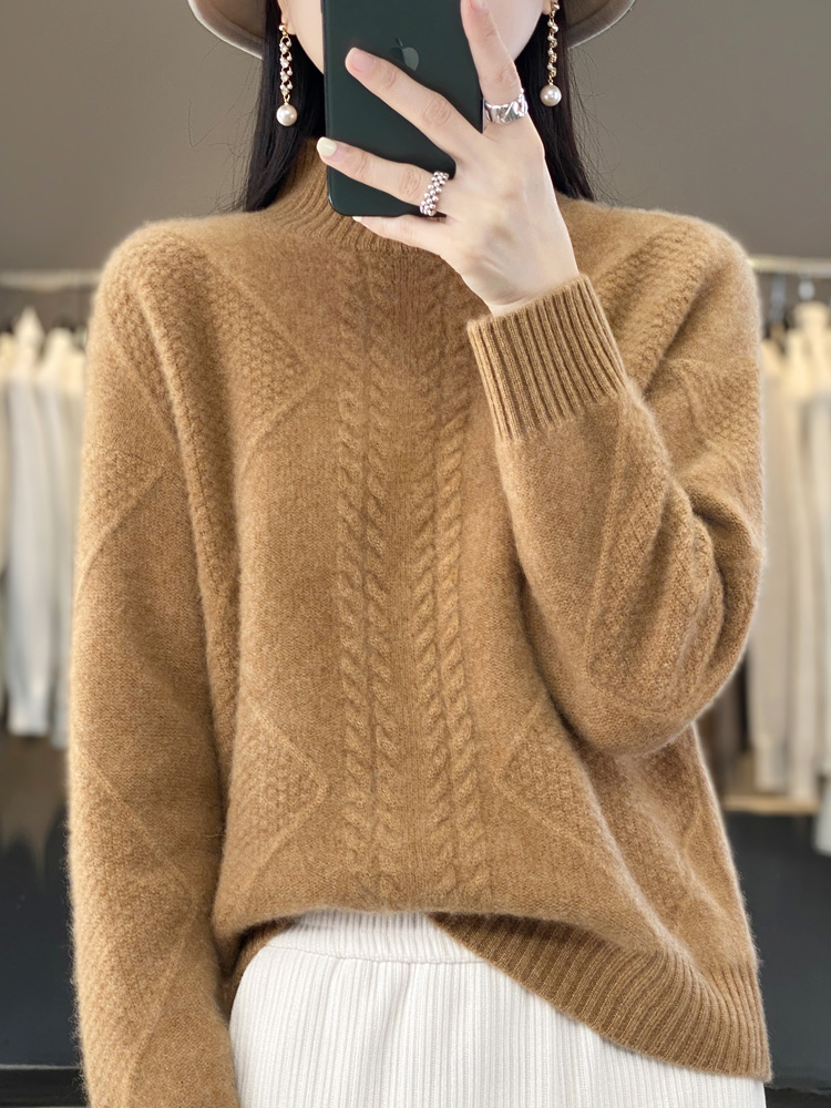 Playbrixx Thick Wool Sweater – Soft Mock Neck Pullover for Winter Women  