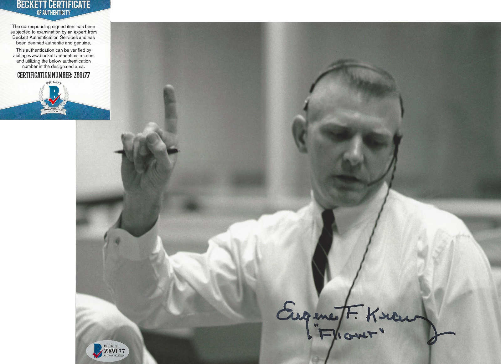 EUGENE GENE KRANZ NASA FLIGHT DIRECTOR SPACE SIGNED 8x10 Photo Poster painting B BECKETT BAS COA