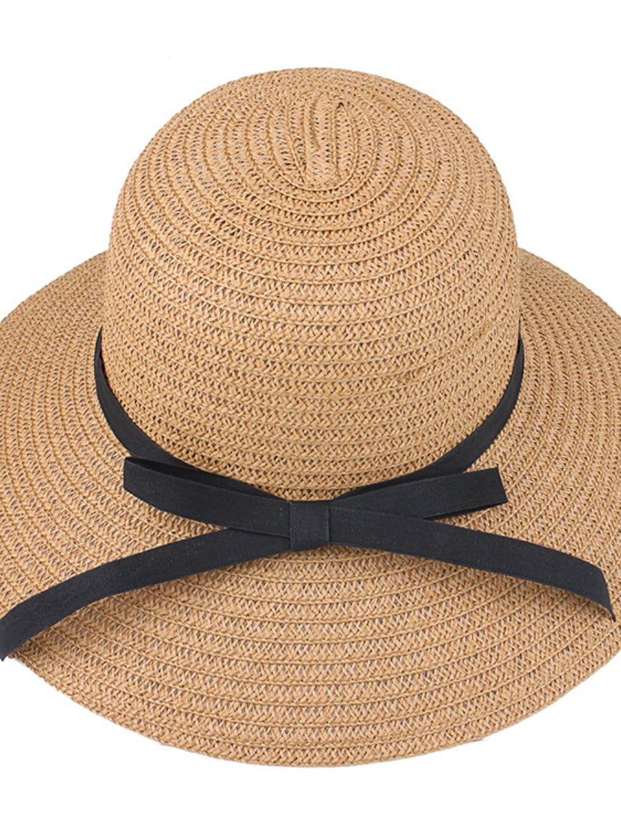 Women's Sun Hat Big Wide Brim UV Protection Bowknot Straw Hat