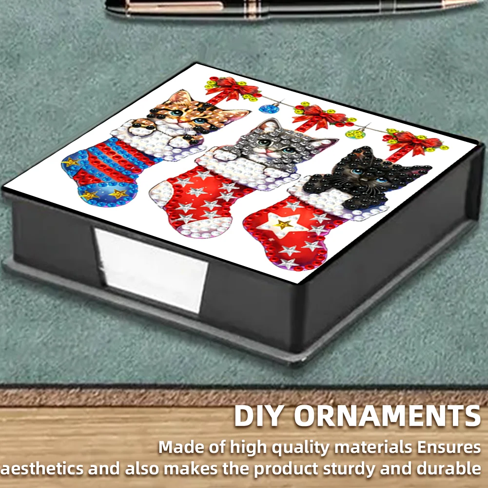 5D DIY PU Diamond Art Note Box with 160 Sheets Paper Mosaic Kit (Kitty Socks)