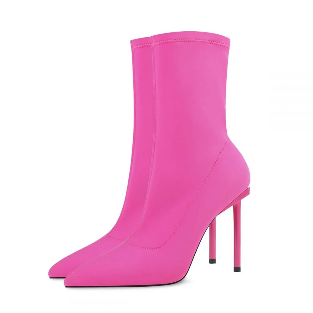 Pink Suede Ankle Boots Pointy Toe Stiletto Heel Boots Nicepairs