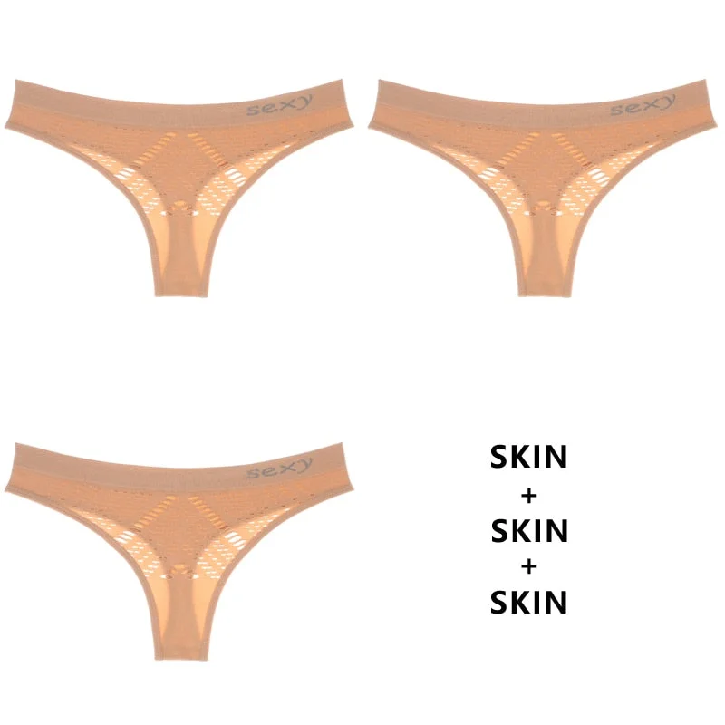 Meet'r 3Pcs/Lot Hollow Out Lingerie Europe Seamless Sexy Panties Women Temptation Underwear Mid-waist G String Drop Shipping