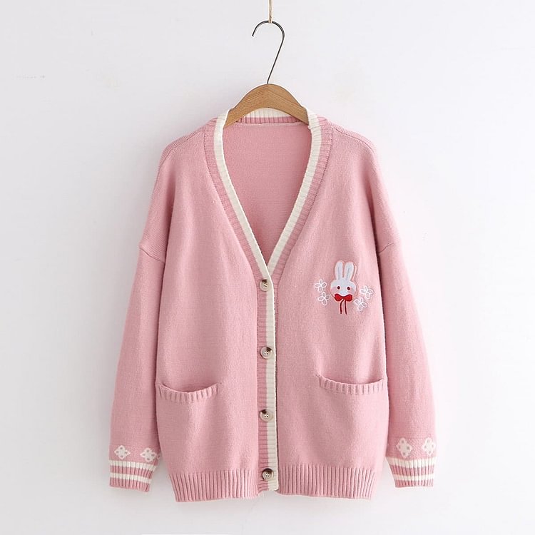 Pink/Navy/Beige Kawaii Bunny Knitting Coat SP14330