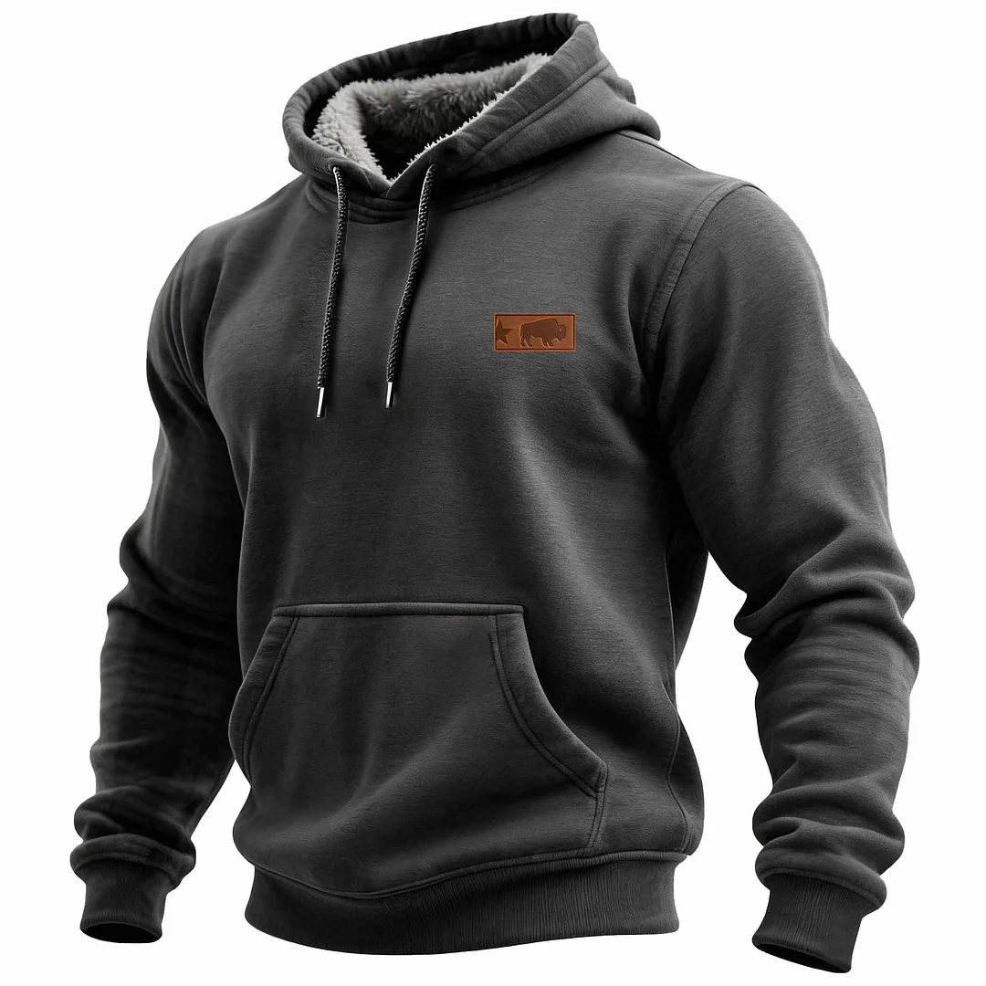 Men's Vintage Western Cowboy Fleece Pocket Long-Sleeved Hoodie