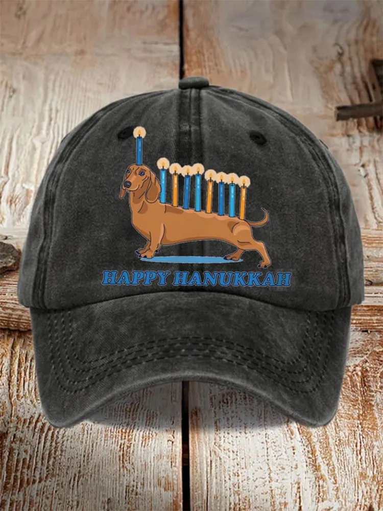 Unisex Weiner Dog Menorah Print Hat