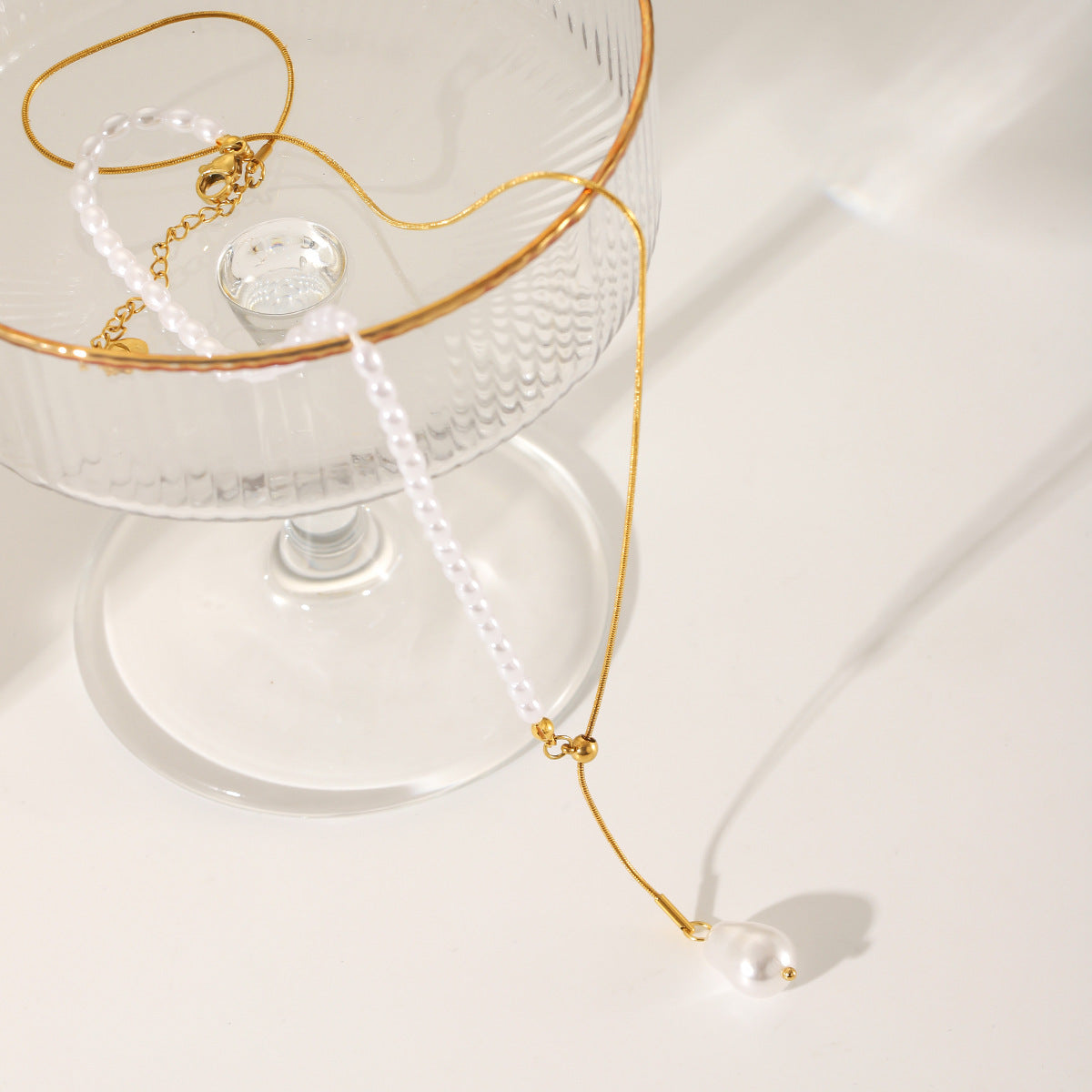 IG Style Pearl Geometric Stainless Steel Shell Electroplating Necklaces2