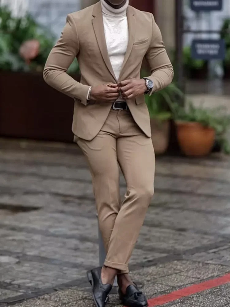 Inongge New Arrival 2 Pieces Male Suits Peak Lapel Slim Fit Business Suit for Men Tailor Made Costume Homme (Jacket + Pants)