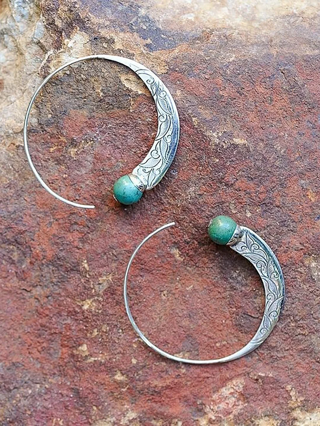 Antique  Solid  Natural Gemstone Hoop Dangle Stud Earrings Accessories