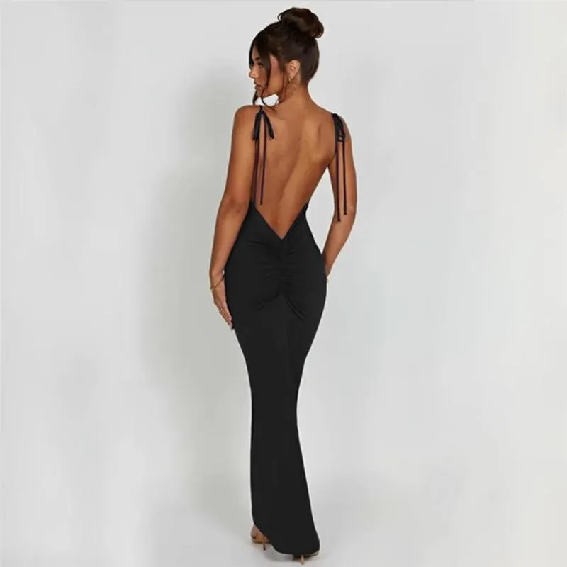 Uveng Uveng Women's Sexy Back Strap Temperament Slim Buttock Evening Dress
