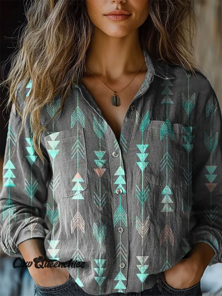 Women’s Vintage Print Casual Long Sleeve Comfortable Cotton Shirt Multicolor / S