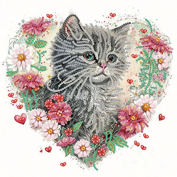 Love Flower Frame Cat 30*30CM(Canvas) Special Shape Drill Diamond Painting gbfke