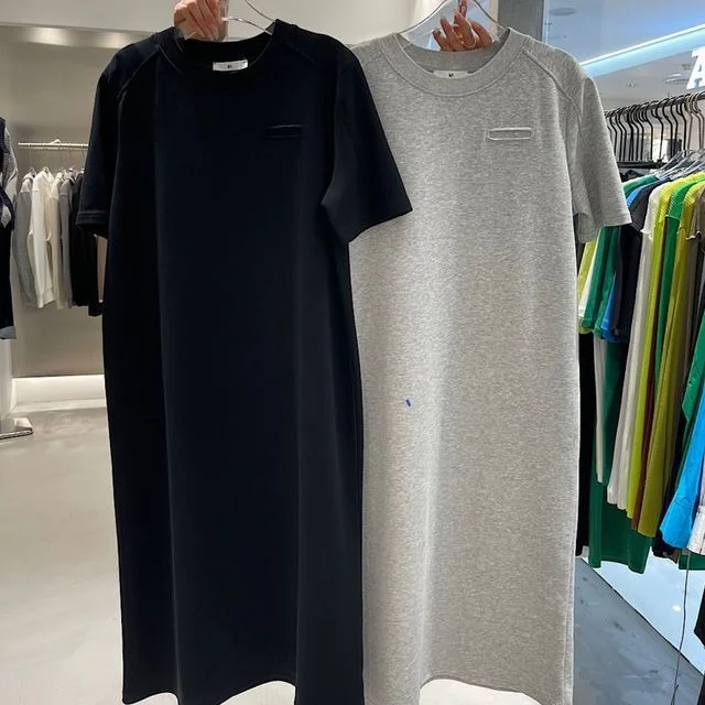 Crew T-Shirt Short-Sleeve Neck Dress Plain Midi