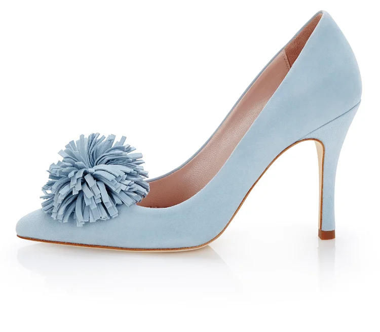 Light Blue Vegan Suede Stiletto Heels Pointed Toe Pumps |FSJ Shoes