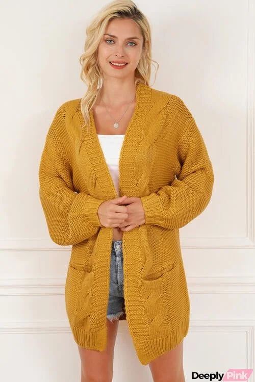 Open Front Long Sleeve Cardigan with Pockets