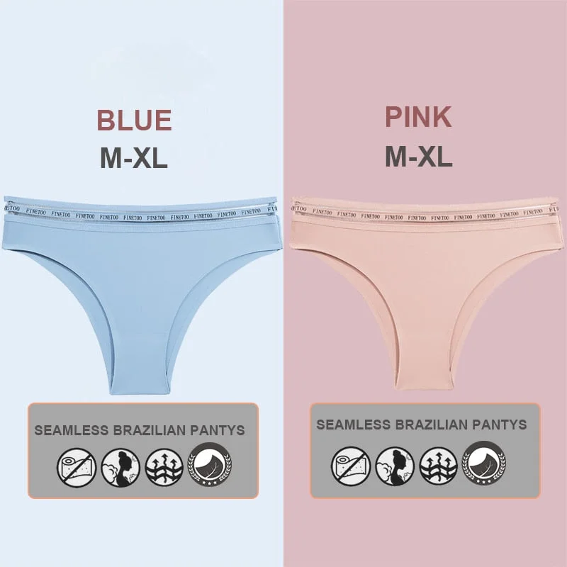 FINETOO 2PCS/Set Women Seamless Lingerie Letter Underpants Ladies 6 Solid Colors M-XL Woman Sexy Panties Briefs Underwear Thong