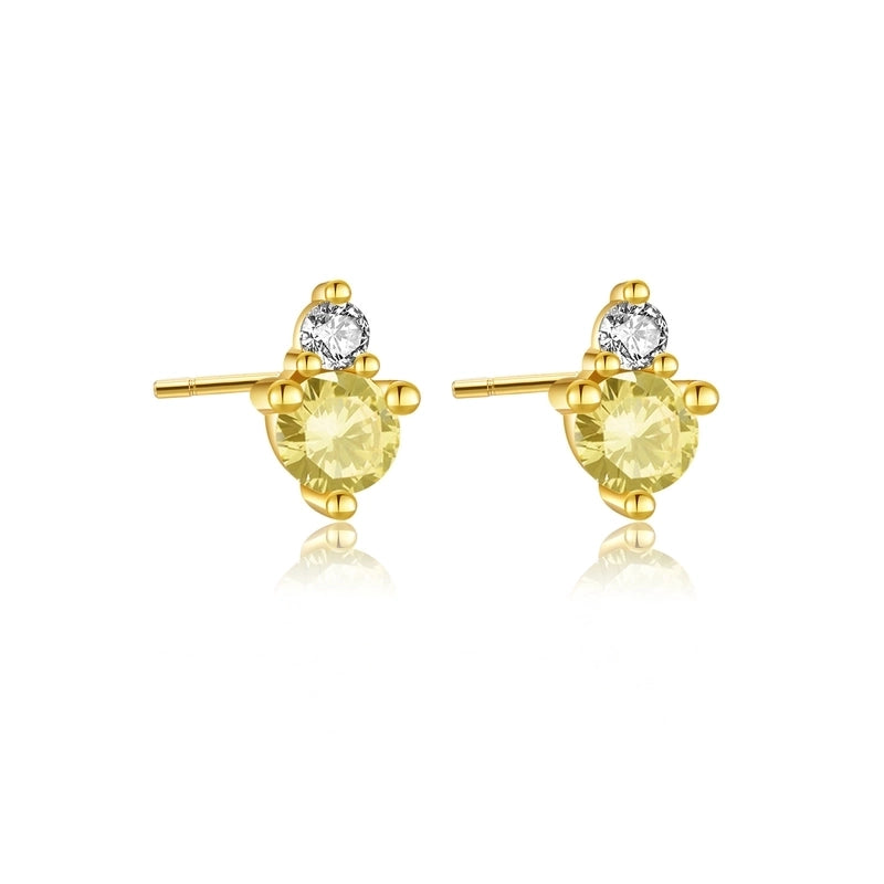 1 Pair 925 Sterling Silver Birthstone Round Ear Studs