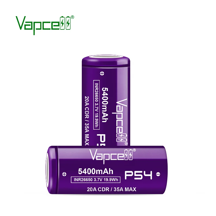 Vapcell 26650 5400mah 20A/35A P54 Flat Top Rechargeable Battery (pack of 2)
