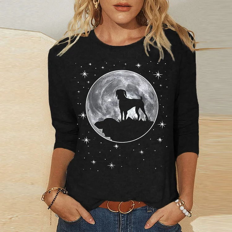 Wearshes Dog Print Casual Crew Neck Long Sleeve T-Shirt