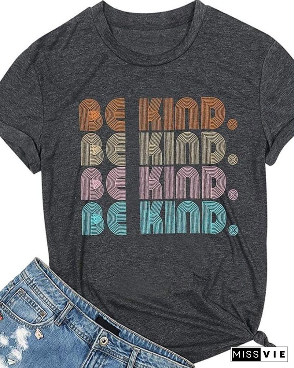 Multicolor Letter Print Short Sleeve T-shirt P13508