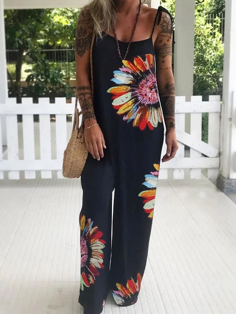 Red Lips Casual Round Neck Harlan Jumpsuit