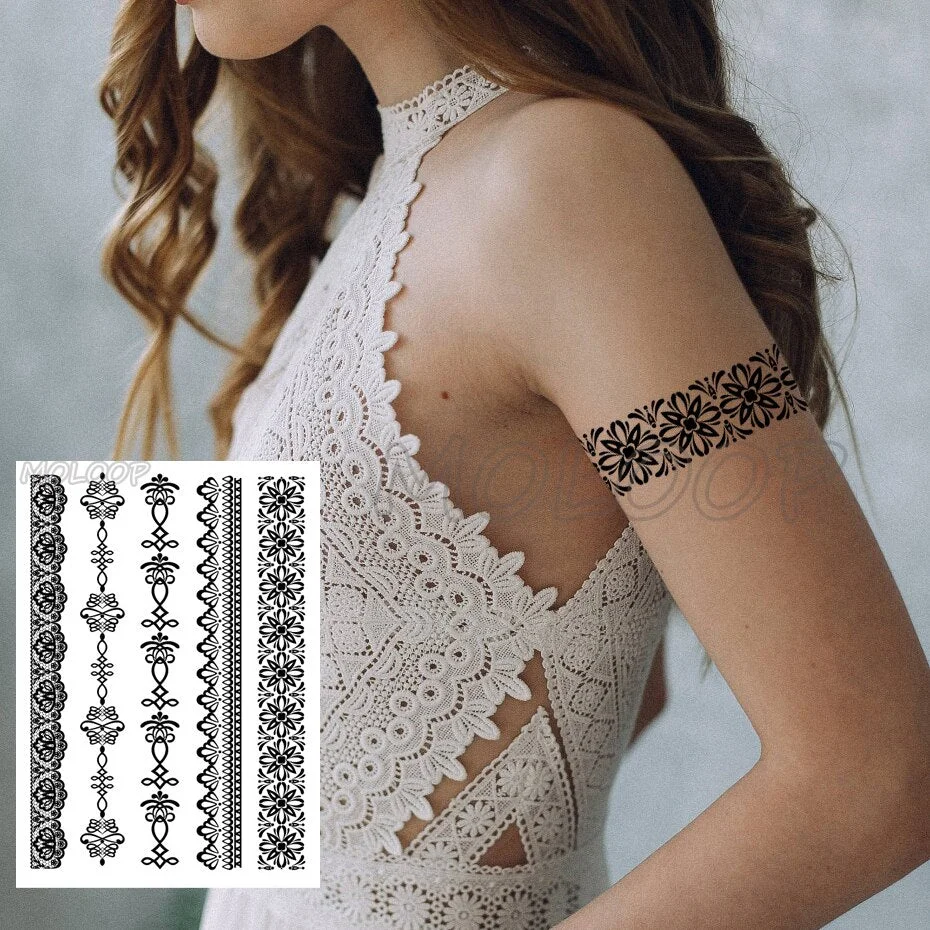 Waterproof Temporary Tattoo Sticker Totem Line Black Classical Tatoo Body Art Arm Leg Fake Tattoos Women/Men Girl 14.8*21 Cm