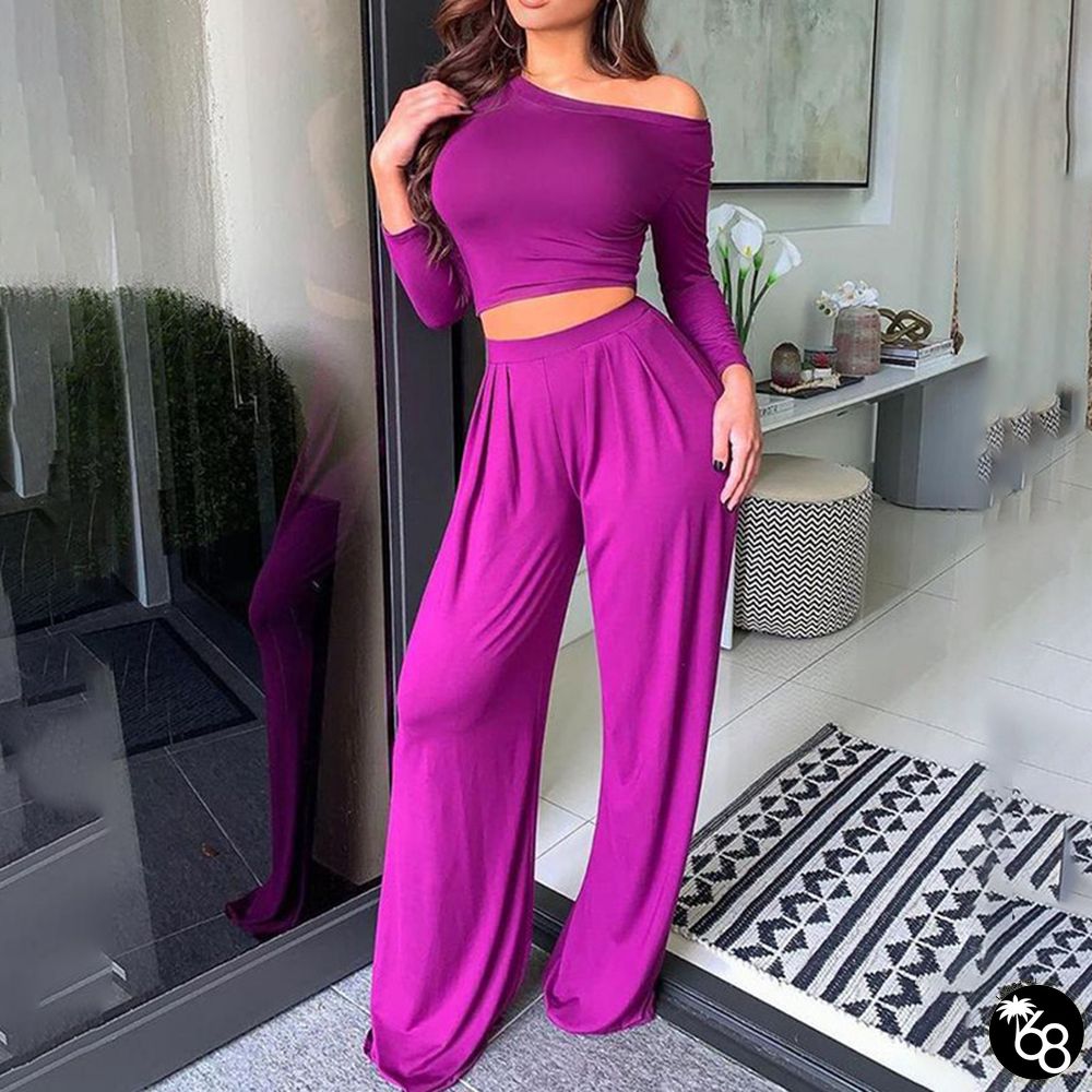 Ladies round neck single sleeve navel two-piece suit | 168DEAL