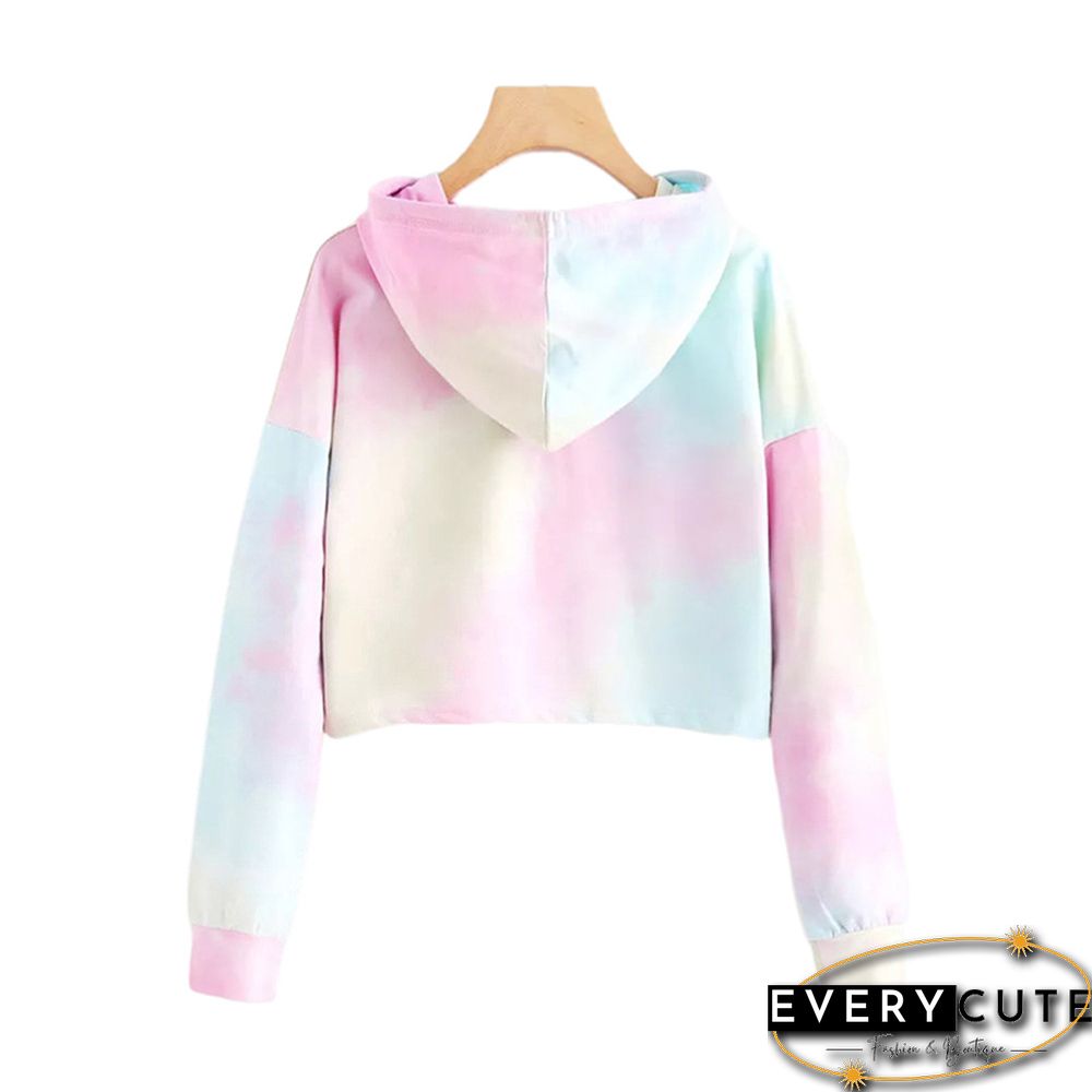 Multicolor Short Style Tie Dye Long Sleeve Hoodie