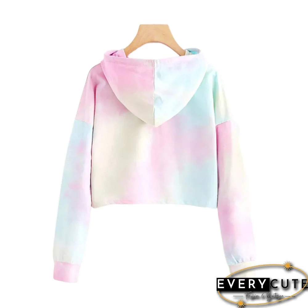 Multicolor Short Style Tie Dye Long Sleeve Hoodie