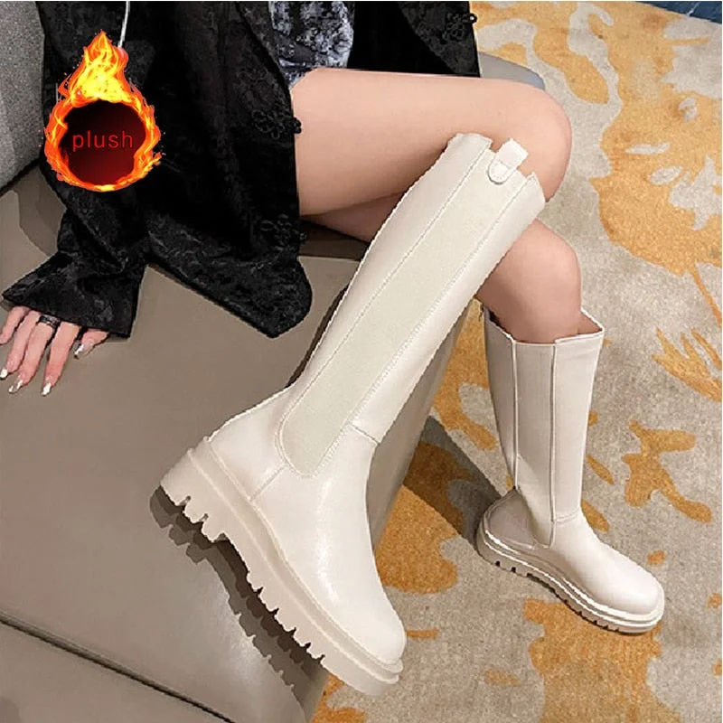 Women Long Boots Knee high Shoes Chunky Heels Autumn Winter Brand Designer Chelsea Platform Boots Fashion Ladies Footwear 2021