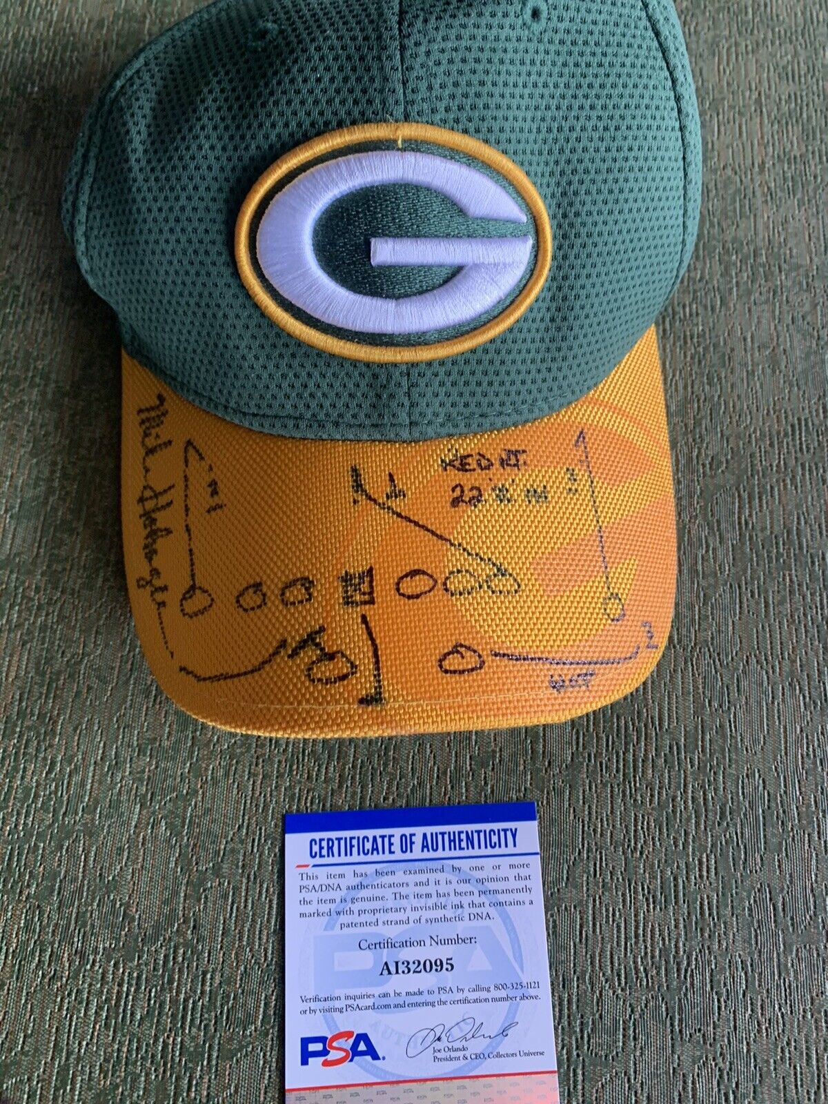 mike holmgren Signed Sketched Hat Cap Football Play Packers Psa Coa