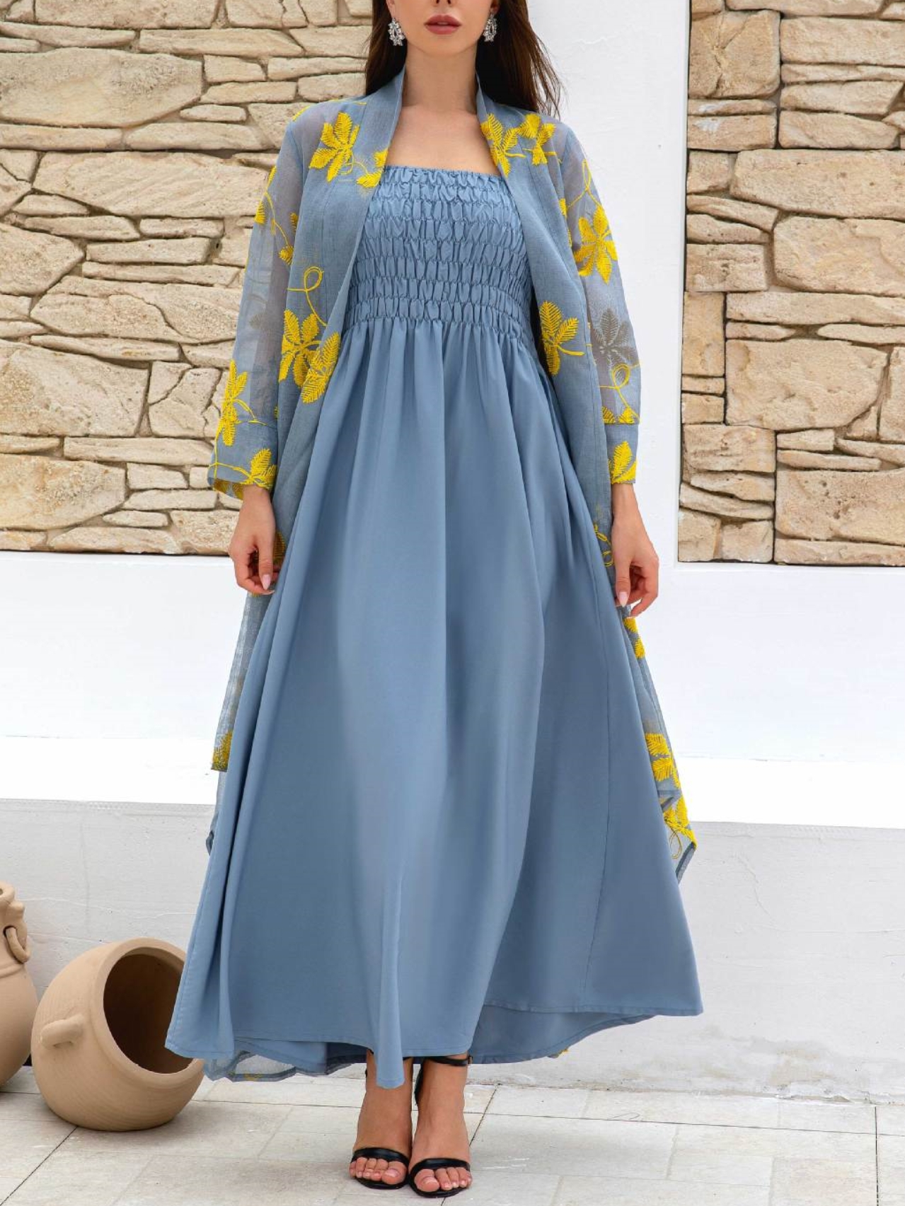 Elegant Chiffon Jacket and Simple Slip Dress Set with Inner Layer | Oxredo Shop Ramadan Sale