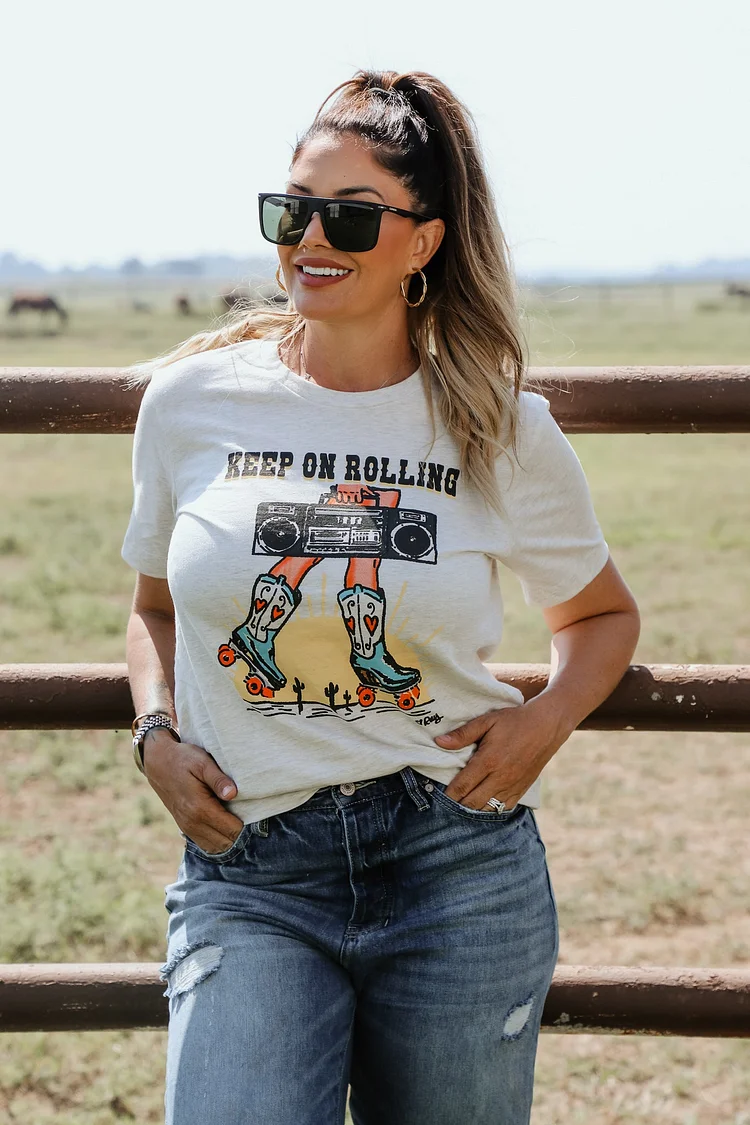 KEEP ROLLING -HEATHER NATURAL TEE