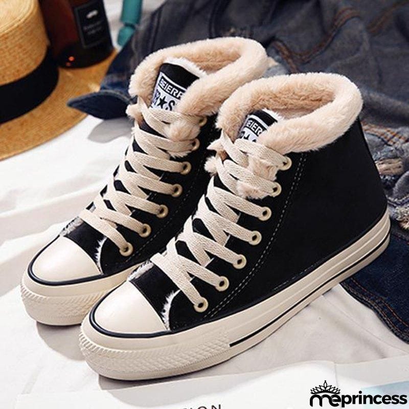 Womens Canvas Snow Sneakers Fur Lined Shoes