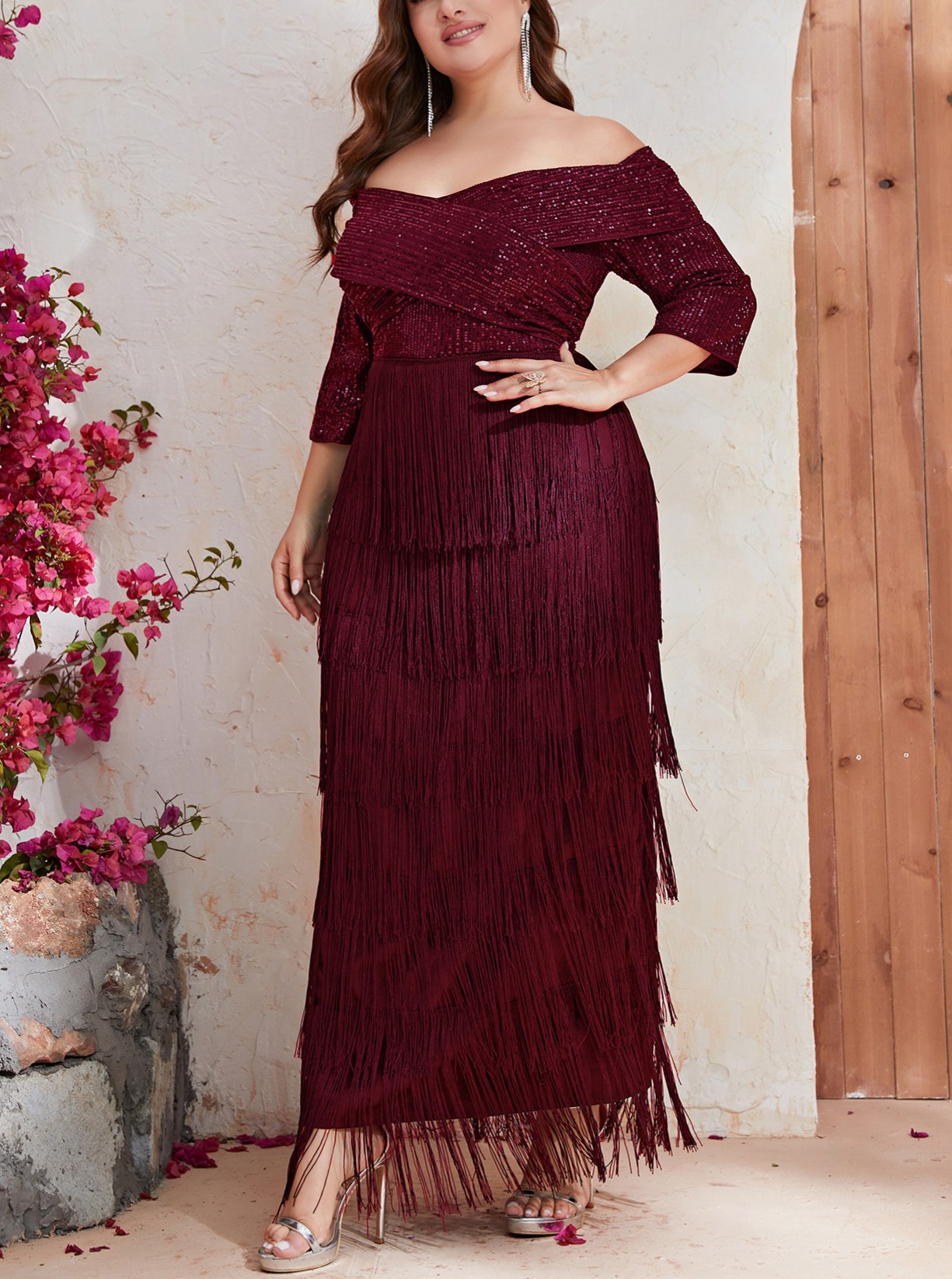 One-strap Sequin Tassel Fishtail Dress | Oxredo Shop Ramadan Sale
