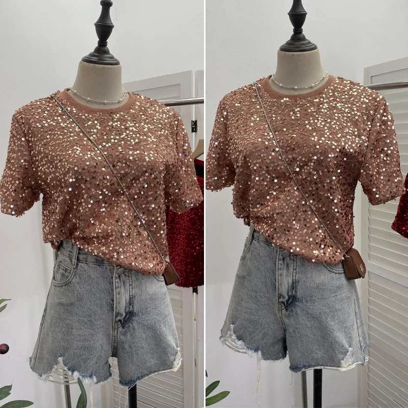 Nigikala Nigikala Lidg Short-Sleeved T-Shirt Woman 2025 Spring Dresses Loose Lime Bling Blouse 1059