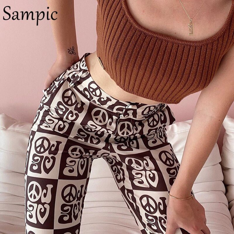 Sampic Fashion 2020 Print Letters Love Slit Long High Waist Straight Pants Women Harajuku Autumn Streetwear Trousers