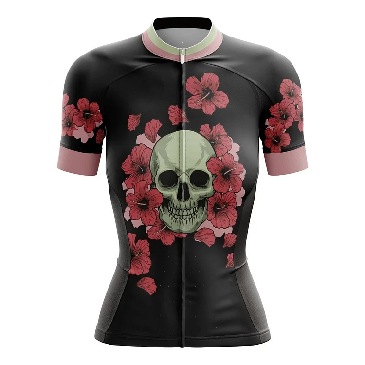 Skull Flowers Women's Short Sleeve Cycling Jersey