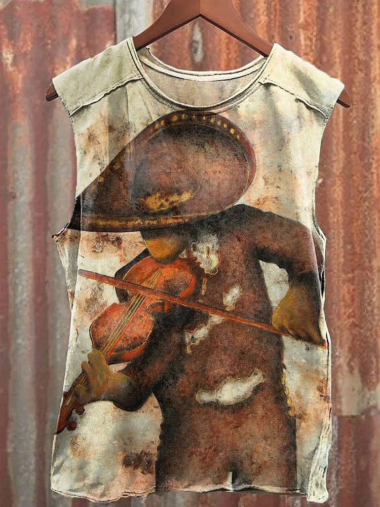 Vintage Western Art Print Casual Tank Top